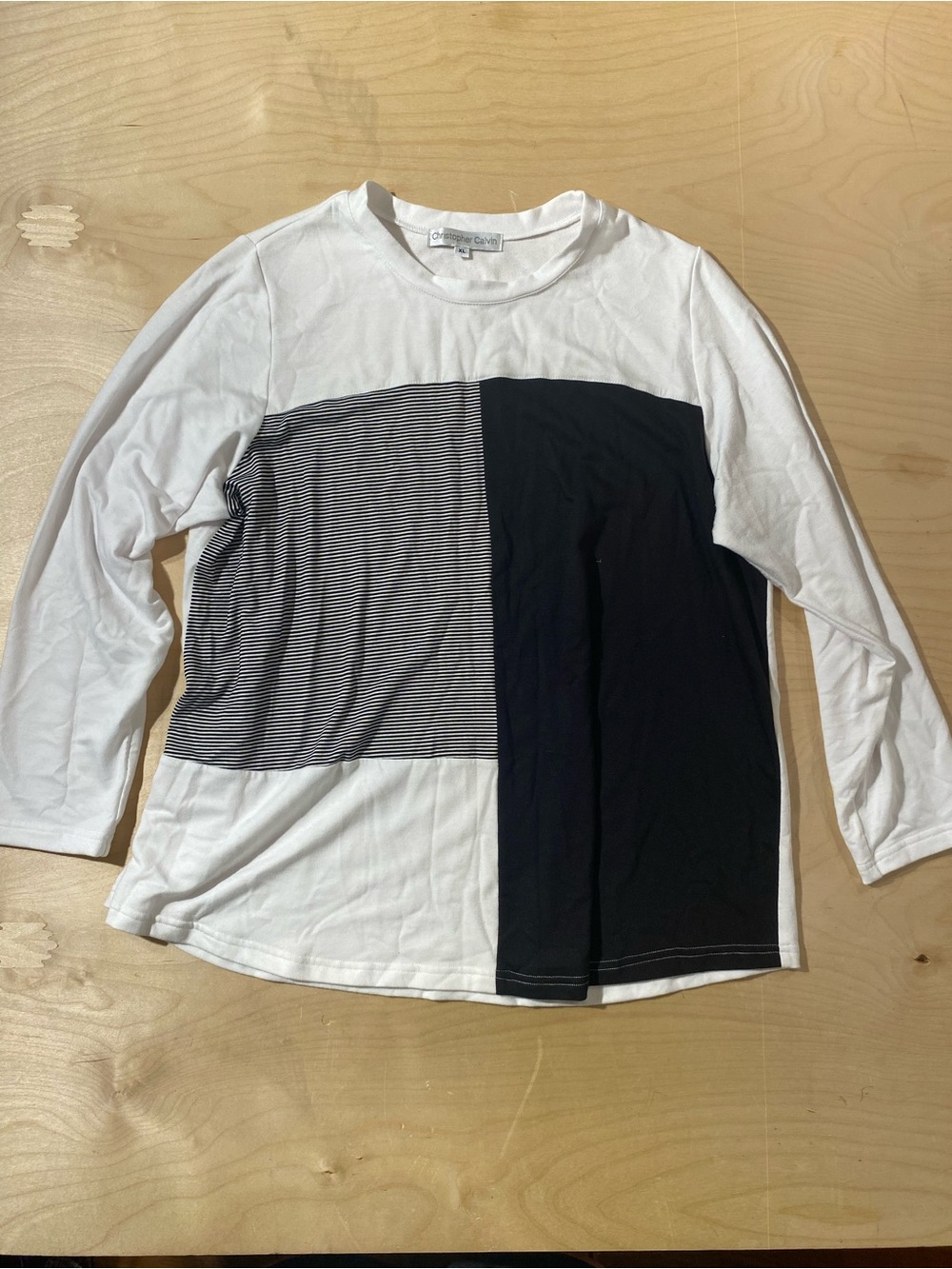 Christopher Calvin Colorblock Long Sleeve Top in White & Black XL (SM)